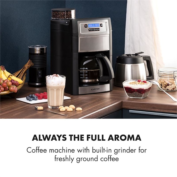 Aromatica II Duo Kaffeemaschine, integriertes Mahlwerk, 1,25 l silber Glas- & Thermoskanne | Silber