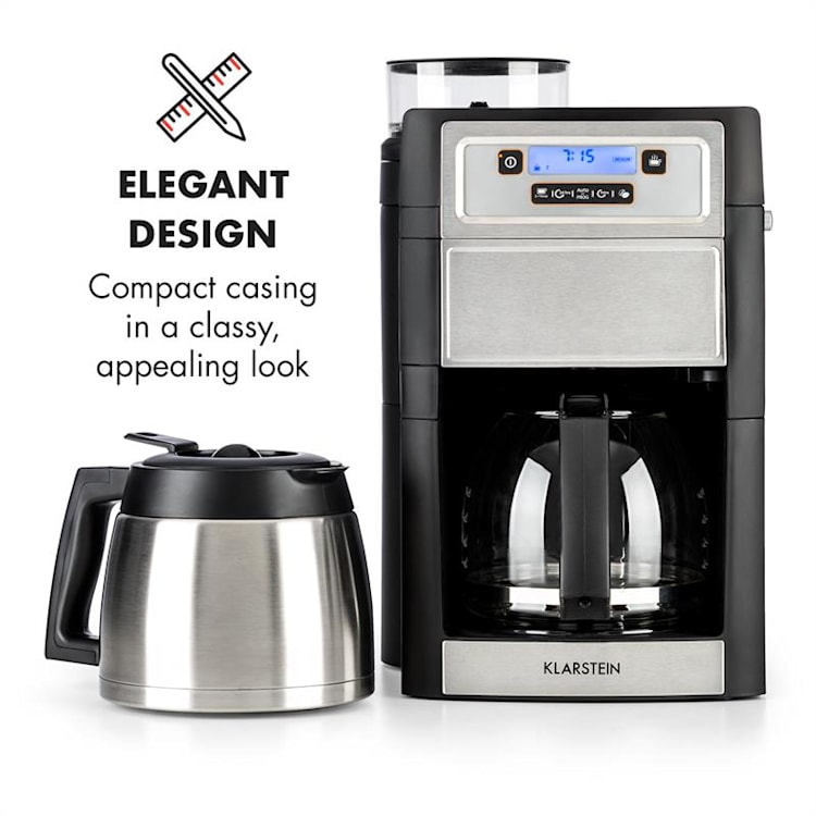 Aromatica II Duo Kaffeemaschine, integriertes Mahlwerk, 1,25 l silber Glas- & Thermoskanne | Silber