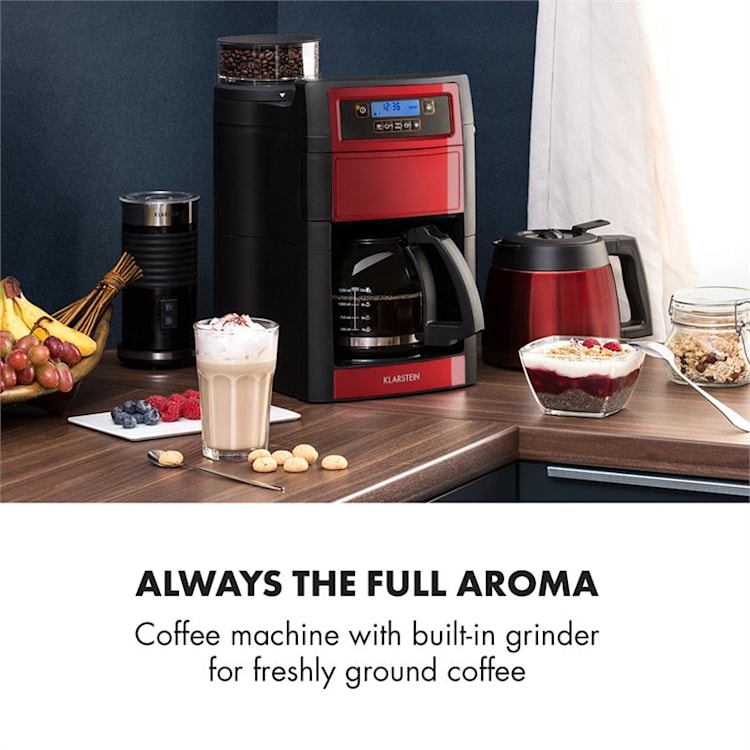 Aromatica Il Duo Macchina da Caffè, Macina Dosatore Integrato, 1, 25 l, rossa Caraffa in vetro & termica | Rosso