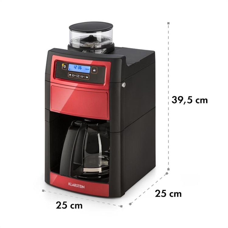 Aromatica Il Duo Macchina da Caffè, Macina Dosatore Integrato, 1, 25 l, rossa Caraffa in vetro & termica | Rosso