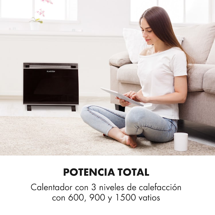 Gotland Convector de vidrio 600, 900 y 1500W Aparato de suelo Negro