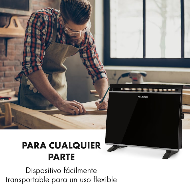Gotland Convector de vidrio 600, 900 y 1500W Aparato de suelo Negro