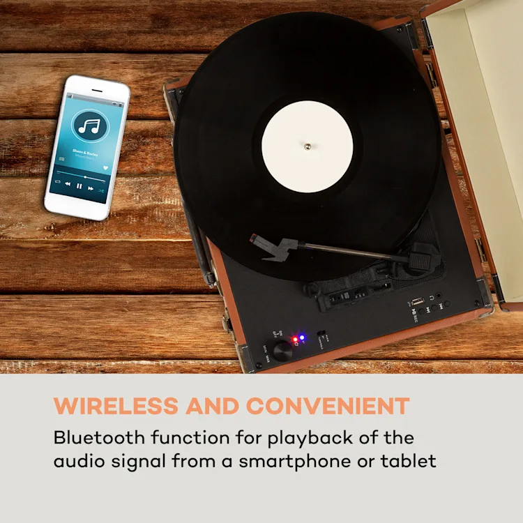 Jerry Lee BT Turntable BT USB Recording & Playback Brown
