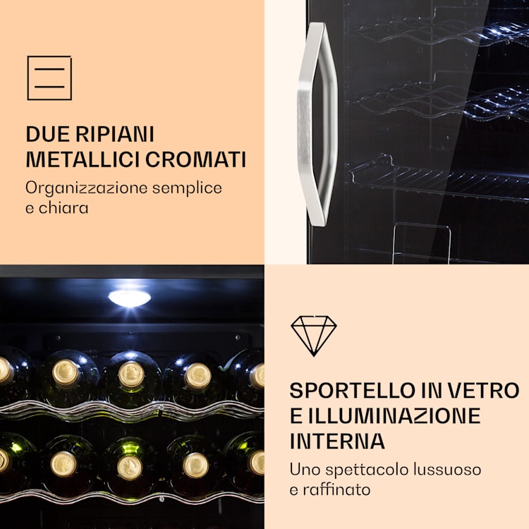 Beersafe XL Onyx - Frigorifero, 60 litri, 4 ripiani, sportello panoramico in vetro 60 Ltr | Onyx