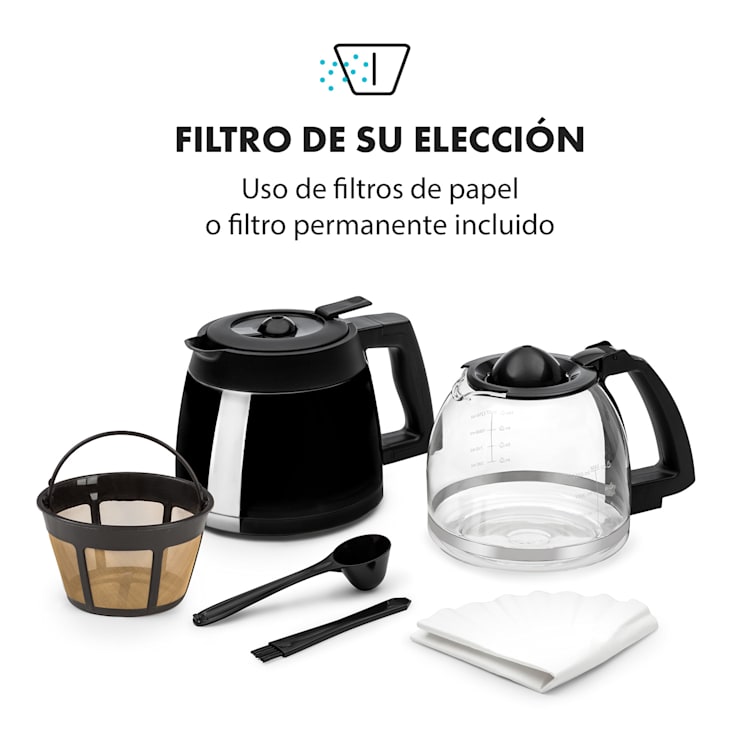 Aromatica II Set Cafetera, molinillo de café integrado, 1,25 l, negra Jarra de cristal y térmica | Negro