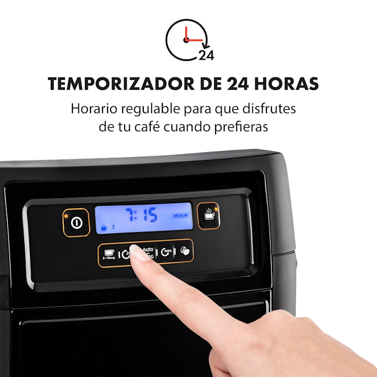 Aromatica II Set Cafetera, molinillo de café integrado, 1,25 l, negra Jarra de cristal y térmica | Negro