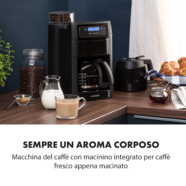 Aromatica II Set Macchina Del Caffè, Macinino, 1,25 l, nero Caraffa in vetro & termica | Nero