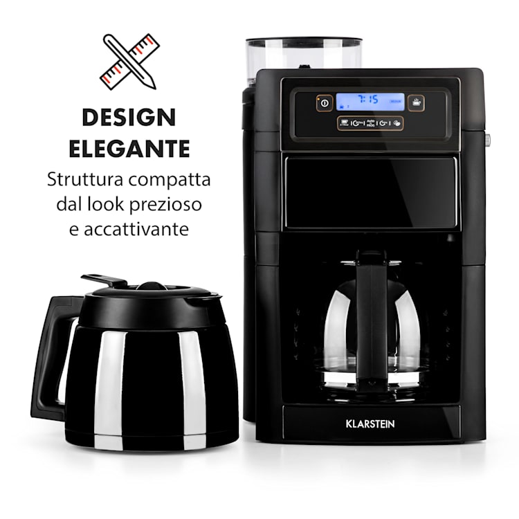 Aromatica II Set Macchina Del Caffè, Macinino, 1,25 l, nero Caraffa in vetro & termica | Nero