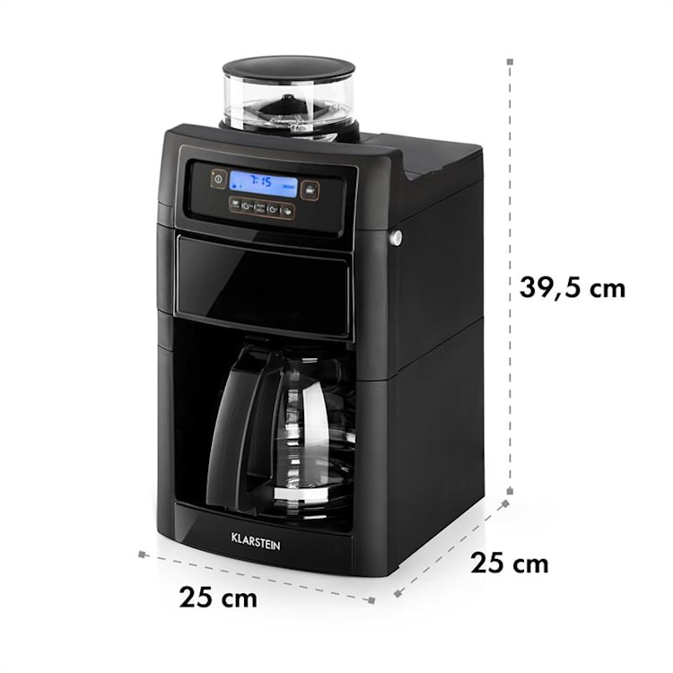 Aromatica II Set Cafetera, molinillo de café integrado, 1,25 l, negra Jarra de cristal y térmica | Negro