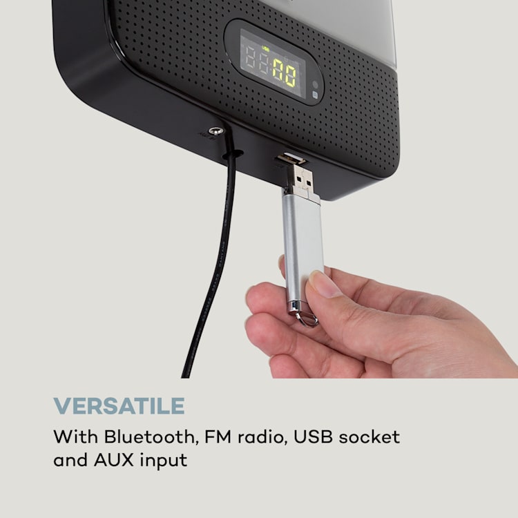 Vertiplay Lettore CD Bluetooth Luce Notturna FM Radio AUX Orologio Digitale Nero