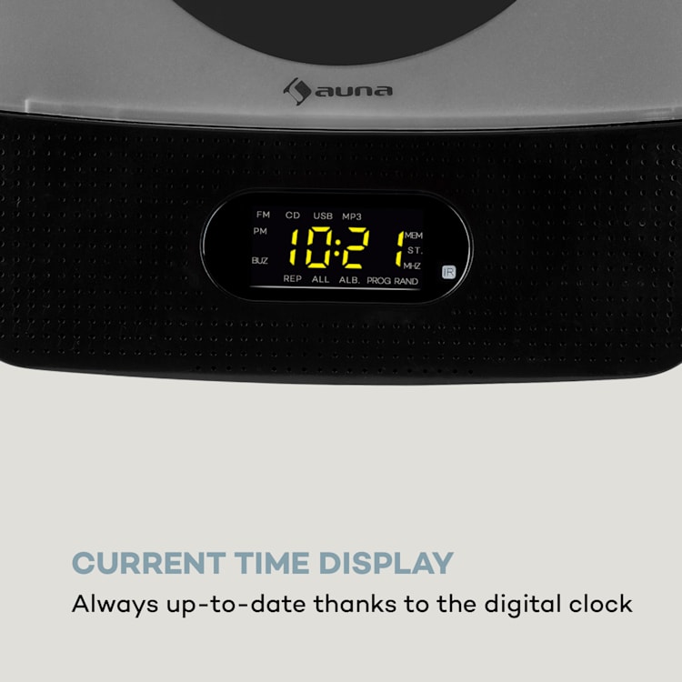 Vertiplay Lettore CD Bluetooth Luce Notturna FM Radio AUX Orologio Digitale Nero