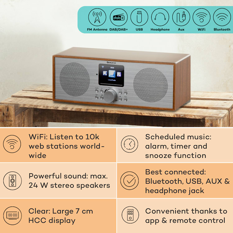 Silver Star Stereo, radio internetowe DAB+/FM, WiFi, BT, DAB+/FM, dąb Elm