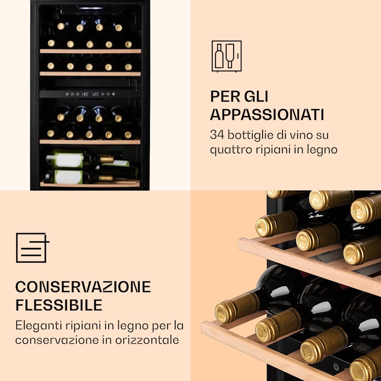 Barossa 34 Duo - Frigorifero per vini, 34 bottiglie, 80 litri, 2 zone, controllo touch