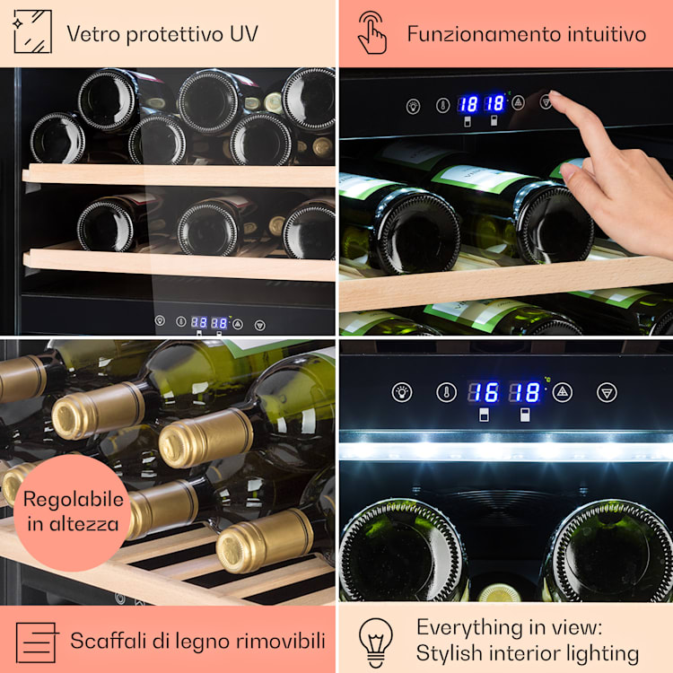 Barossa 54 Uno - Frigorifero per vini, 155 L, 54 bottiglie, porta di vetro, touch, LED