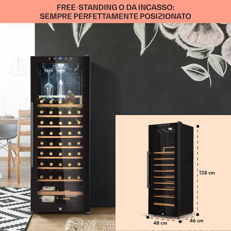 Barossa 54 Uno - Frigorifero per vini, 155 L, 54 bottiglie, porta di vetro, touch, LED