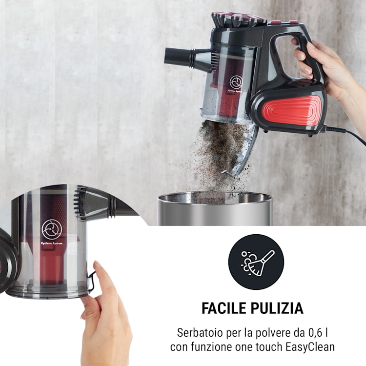CleanTurbo Aspirapolvere Ciclonico manuale, 600 W, Sistema MultiCyclonic, rosso