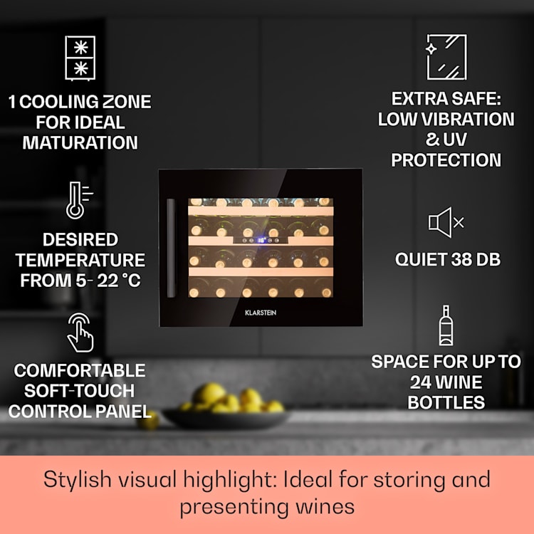 Vinsider 24 Onyx Edition, охладител за вино за вграждане, клас на енергийна ефективност G 24_bottles | 1 | Черно