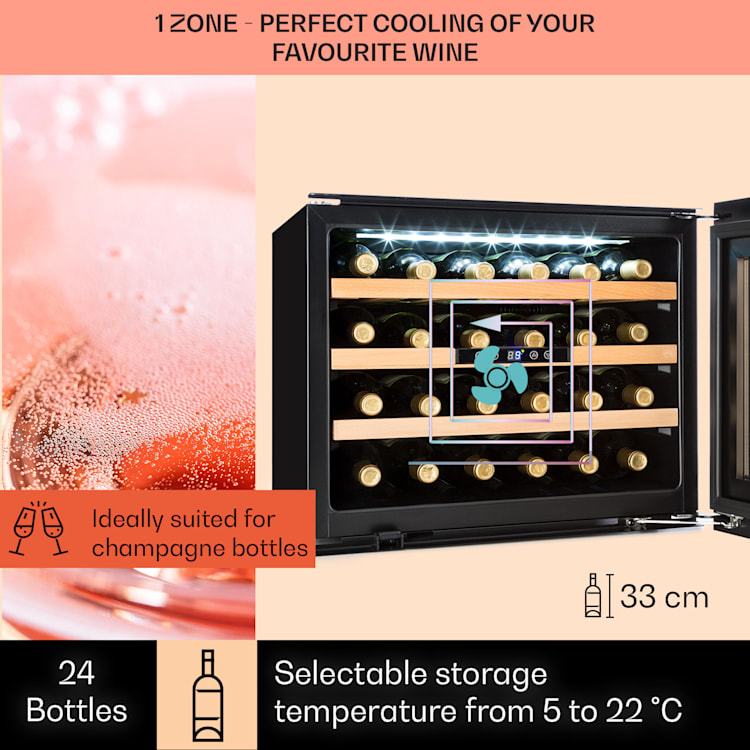 Vinsider 24 Onyx Edition, охладител за вино за вграждане, клас на енергийна ефективност G 24_bottles | 1 | Черно