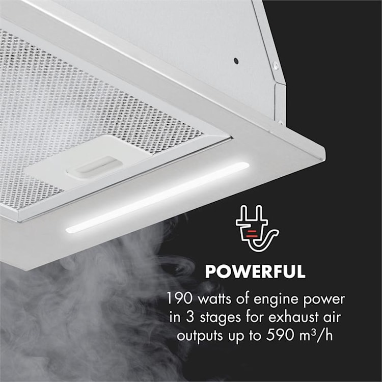 Down Under 60, digestor, 60 cm, vstavaný, 590 m³/h, LED, nehrdzavejúca oceľ 60 cm