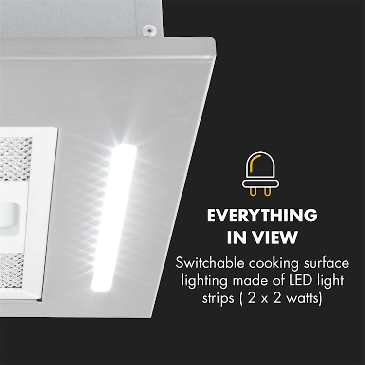 Down Under 60, digestor, 60 cm, vstavaný, 590 m³/h, LED, nehrdzavejúca oceľ 60 cm