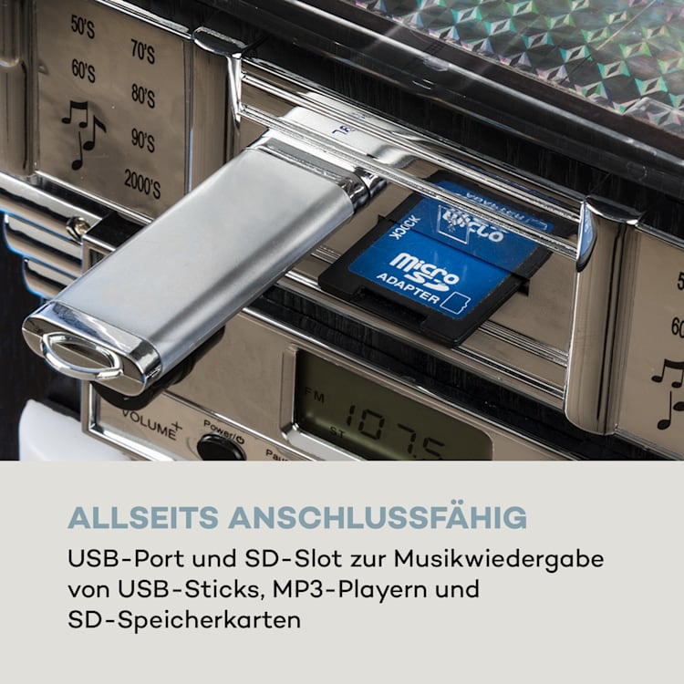 Arizona Jukebox, BT, UKW-Radio, USB, SD, MP3, CD-Player, schwarz