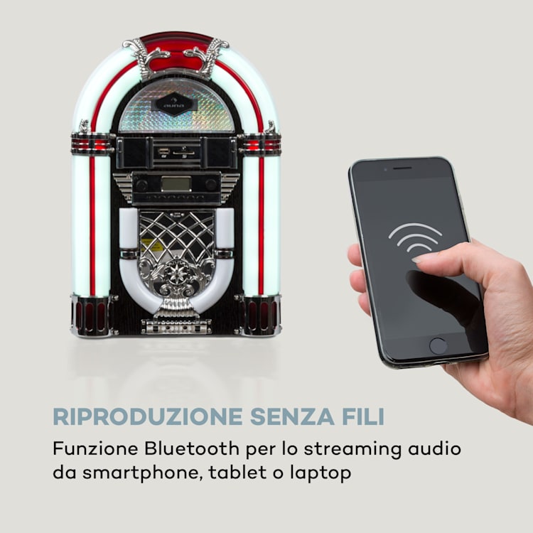 Arizona Jukebox, BT, UKW-Radio, USB, SD, MP3, lettore CD, nero