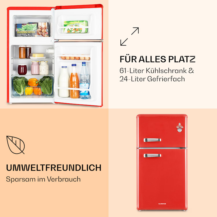 Irene Kühl- & Gefrierkombination 85 Liter Retro-Design Rot