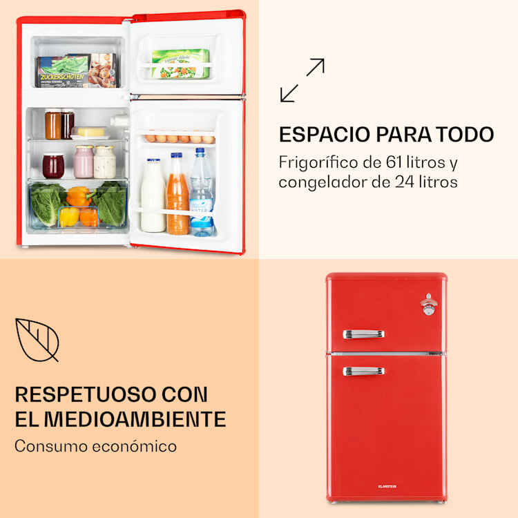 Irene Combi frigorífico y congelador 85 litros diseño retro Rojo