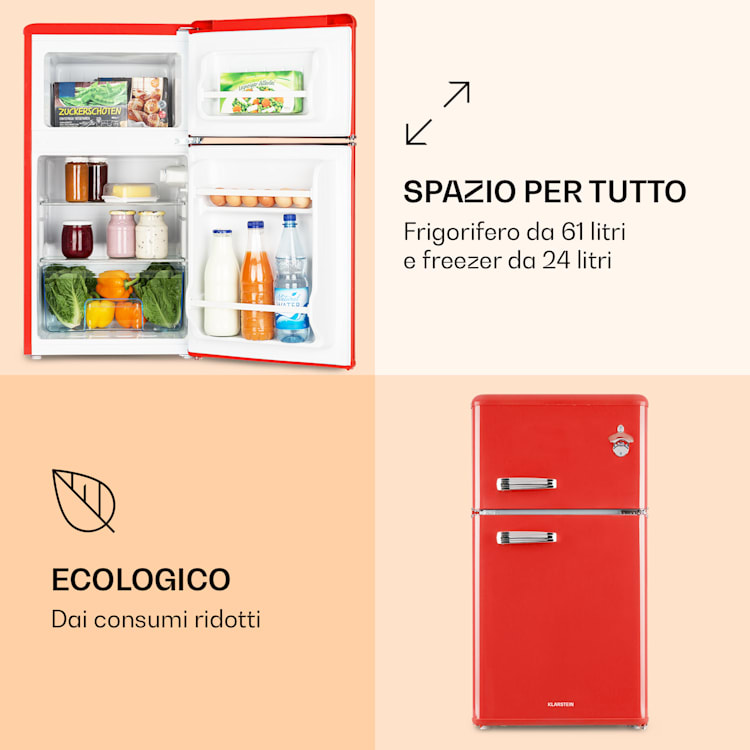 Irene frigorifero combinato con freezer 85 litri design rétro Rosso