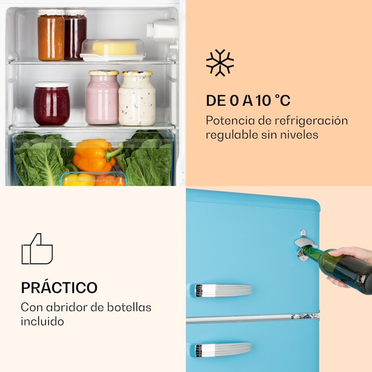 Irene Combi frigorífico y congelador 85 litros diseño retro Azul