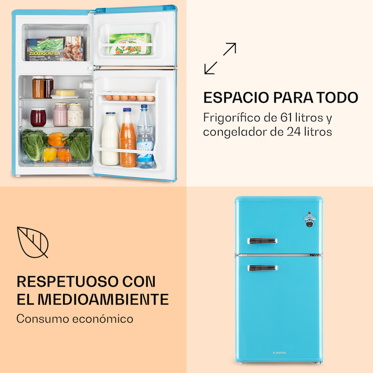 Irene Combi frigorífico y congelador 85 litros diseño retro Azul