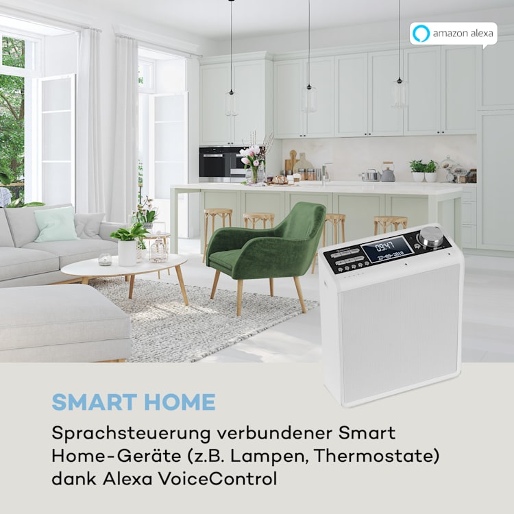 Intelligence DAB+ Küchenradio, Alexa-VoiceControl, Spotify, BT, weiß Weiß