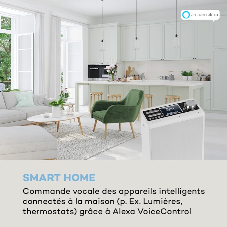 Intelligence Radio de cuisine DAB+, Alexa VoiceControl, Spotify, Bluetooth - blanche Blanc