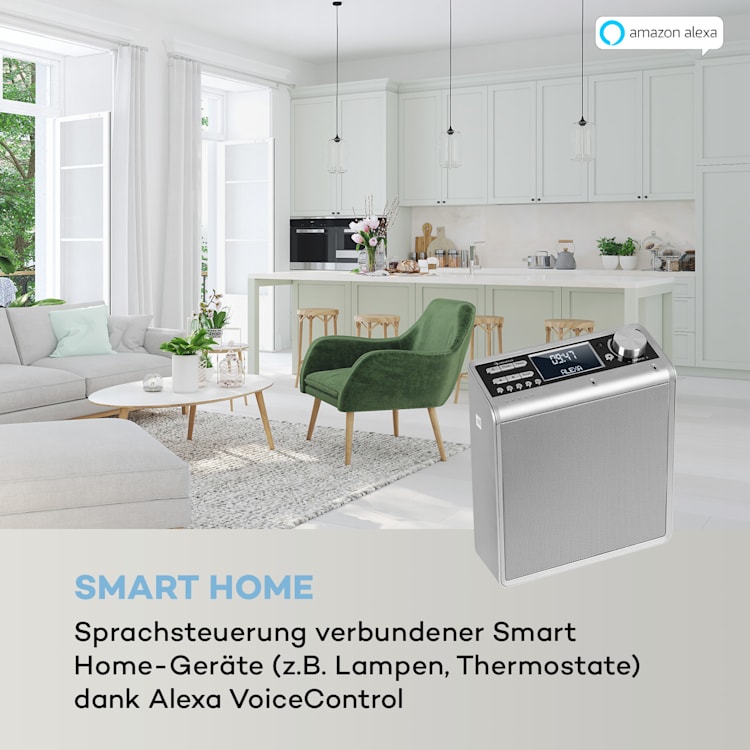 Intelligence DAB+ Küchenradio, Alexa-VoiceControl, Spotify, BT, silber Silber