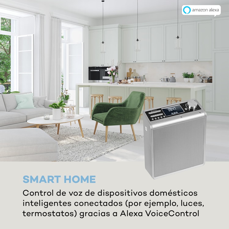 Intelligence DAB+ Radio de cocina Control de voz Alexa Spotify BT Plateado Plata