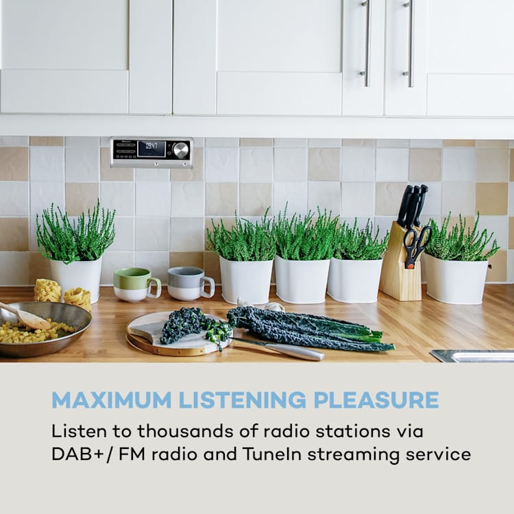 Intelligence DAB+ Kitchen Radio Alexa Voice Control, Spotify, BT, Silver Silver