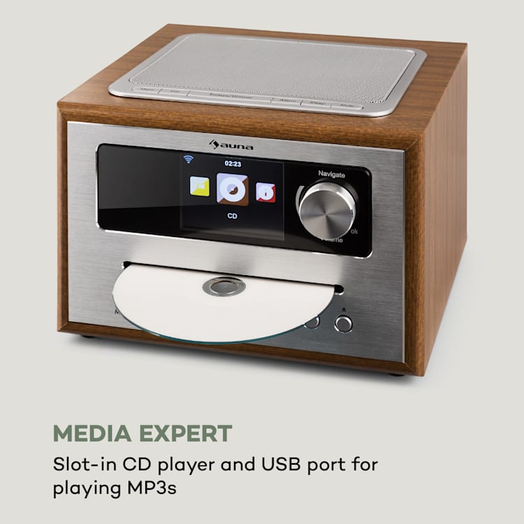Silver Star CD cube radio bluetooth HCC display wood bruin