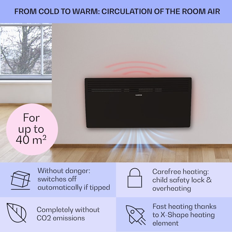 Hot Spot Slimcurve, grzejnik, 80 x 40 cm, 40 m², 2000 W, 5 - 40 °C, IP24, czarny Czarny