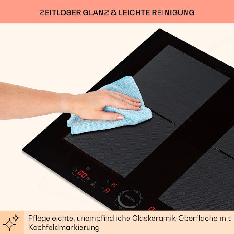 Delicatessa 60 Einbaukochfeld Induktion 4 Zonen 7000W Glaskeramik Schwarzes Glas