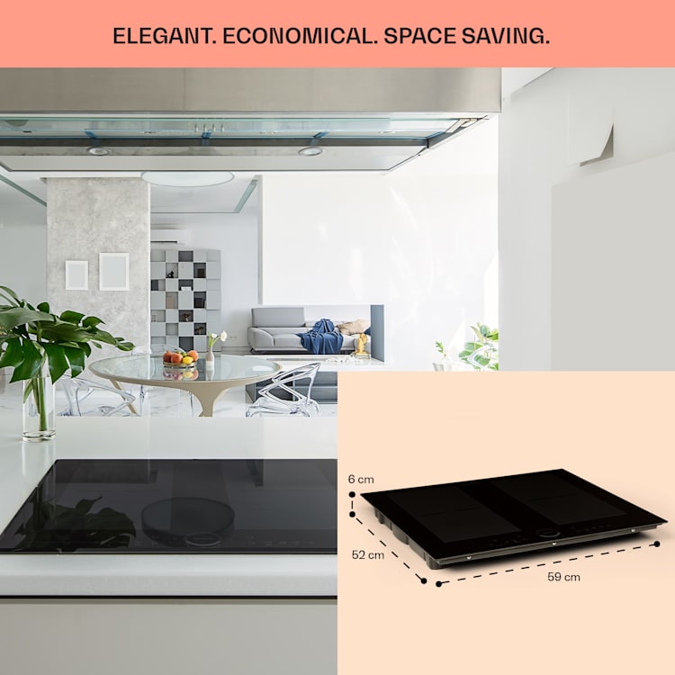 Delicatessa 60, płyta indukcyjna do zabudowy, 4 strefy, 7000 W, szkło ceramiczne, timer Czarne szkło