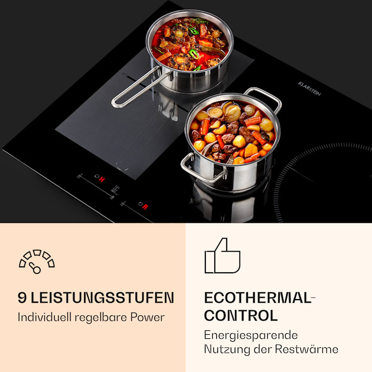 Delicatessa 77 Hybrid Einbaukochfeld Induktion 4 Zonen 7000W Glaskeramik 4 (2x rechteckig, 1x rund 28 cm, 1x rund 16 cm)