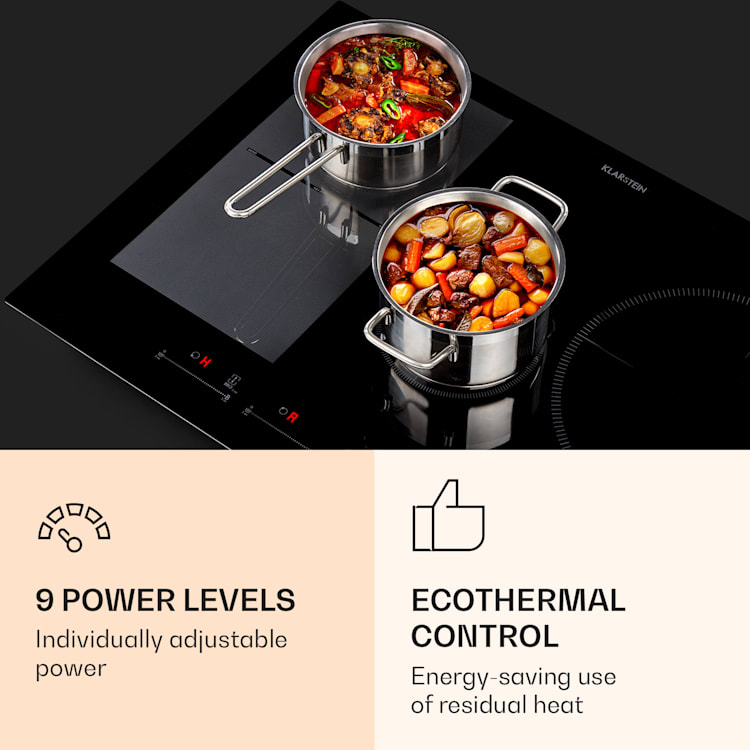 Delicatessa 77 Hybrid, индукционен котлон за вграждане, 4 зони, 7000 W, черен 4_2x_rechteckig_1x_rund_28_cm_1x_rund_16_cm