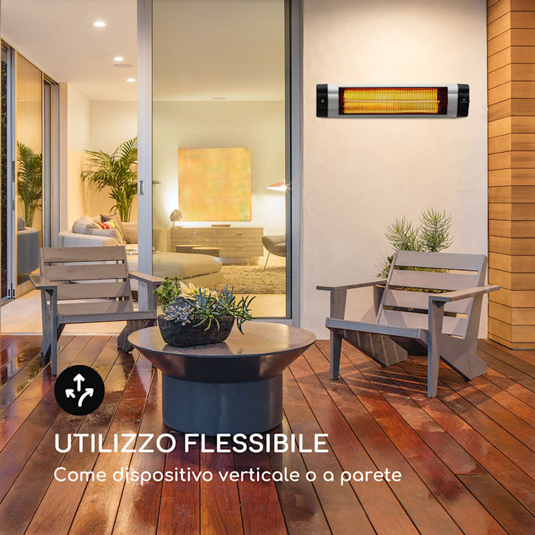 Rising Sun Mono Irradiatore di Calore 2500W IP34 Regolabile In Altezza Argento Rising Sun Mono