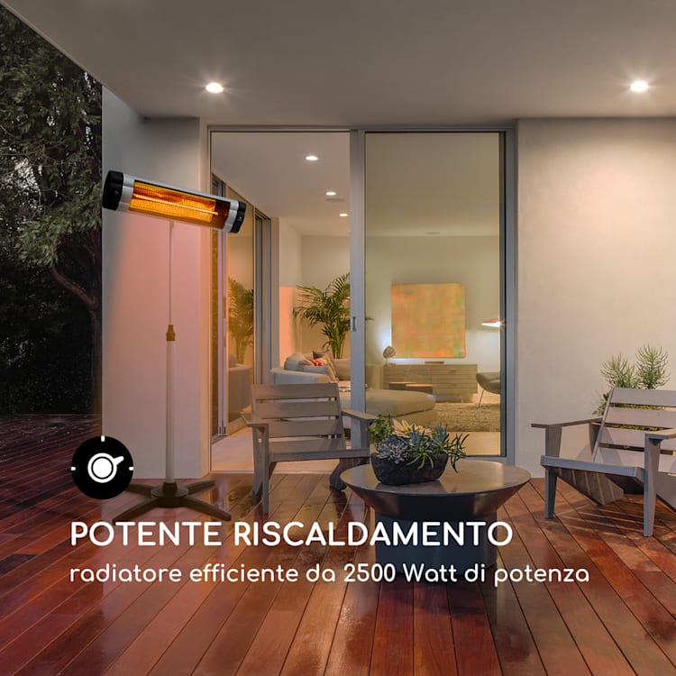 Rising Sun Mono Irradiatore di Calore 2500W IP34 Regolabile In Altezza Argento Rising Sun Mono