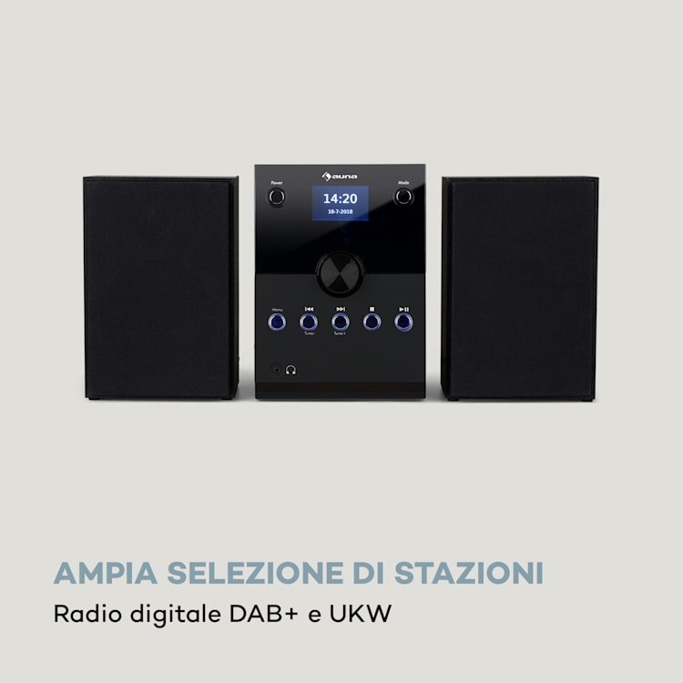 MC-30 DAB Impianto Stereo Micro 2 Casse DAB+ UKW Bluetooth Lettore CD Nero 20 W max Nero