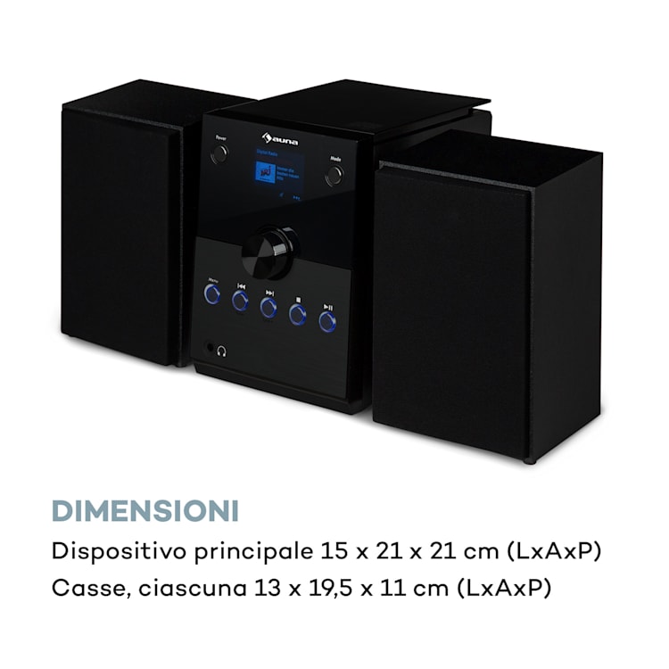 MC-30 DAB Impianto Stereo Micro 2 Casse DAB+ UKW Bluetooth Lettore CD Nero 20 W max Nero
