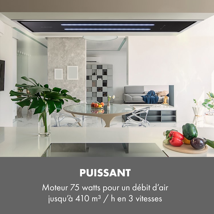 High Line Hotte de plafond 77cm 410m3/h 3 niveaux classe C Noire 77 cm