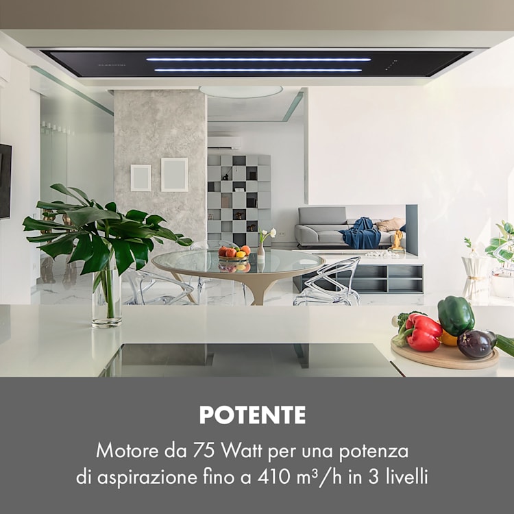 High Line Cappa a Soffitto 77cm 410 m3/h 75W 3 Livelli Telecomando nero 77 cm