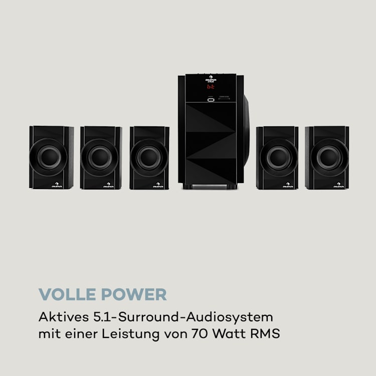 Z-Plus 5.1 Lautsprechersystem 70 W RMS OneSide Subwoofer BT USB SD