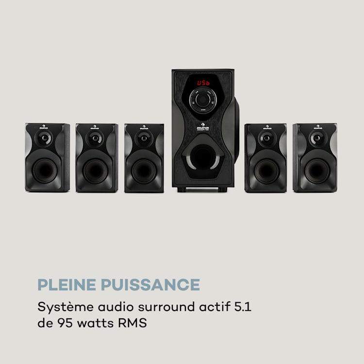 Système d'enceintes auna Concept 720 5.1 Subwoofer OneSide 95 W RMS BT USB SD